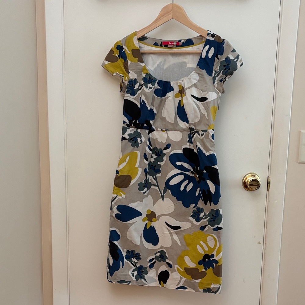 Boden cap sleeve midi dress size 2 bold floral w/pockets 100% cotton